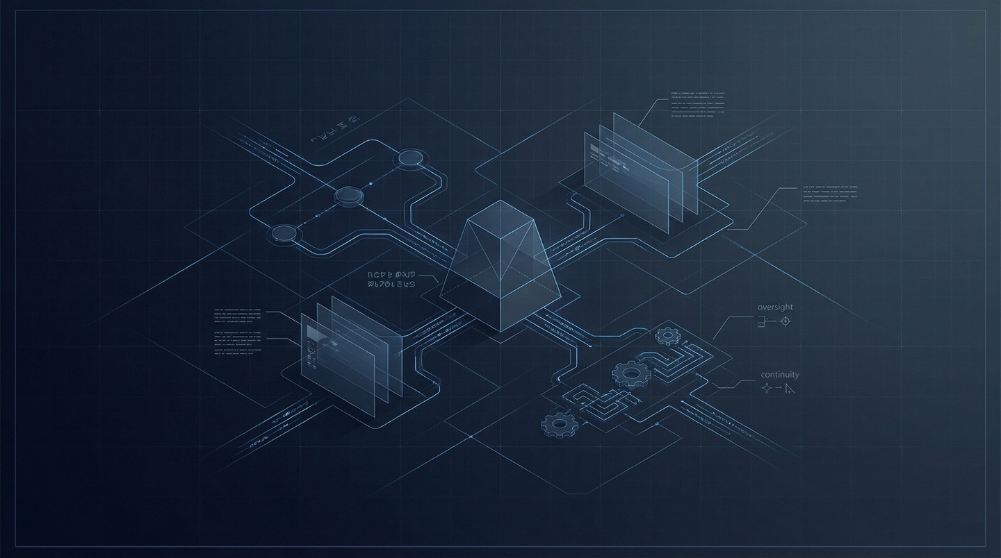 Technical illustration showing operational flow and visible oversight.